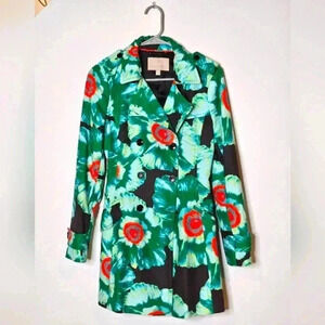 Banana Republic Floral Belted‎ Colorful Trench Coat Feminine Blazer Womens XS